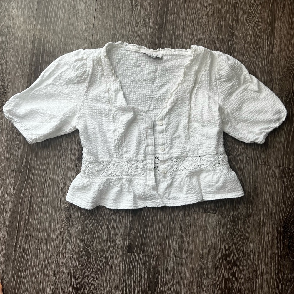 Top Shop | White Ruffle Top with Buttons